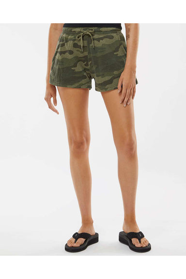 Independent Trading Co. PRM20SRT Womens California Wave Wash Fleece Shorts w/ Pockets Heather Forest Green Camo Model Front