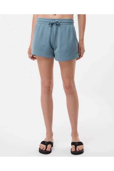 Independent Trading Co. PRM20SRT Womens California Wave Wash Fleece Shorts w/ Pockets Misty Blue Model Front