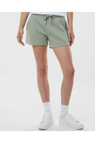 Independent Trading Co. PRM20SRT Womens California Wave Wash Fleece Shorts w/ Pockets Sage Green Model Front
