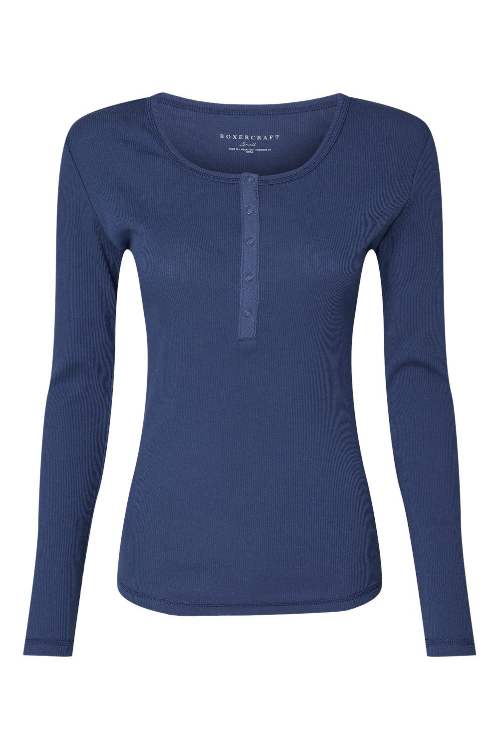Boxercraft BW2402 Womens Harper Long Sleeve Henley T-Shirt Navy Blue Flat Front