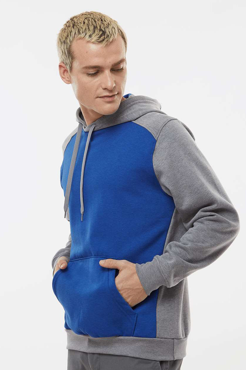 Augusta Sportswear 6865 Mens Eco Revive 3 Season Fleece Hooded Sweatshirt Hoodie Royal Blue/Heather Grey Model Side