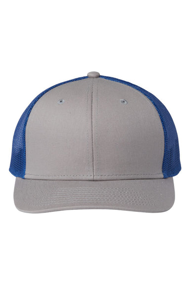 The Game GB452E Mens Everyday Trucker Hat Grey/Royal Blue Flat Front