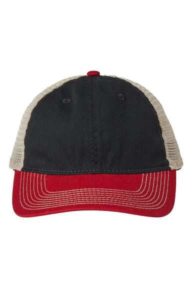 The Game GB880 Mens Soft Trucker Hat Black/Vintage Red/Khaki Flat Front