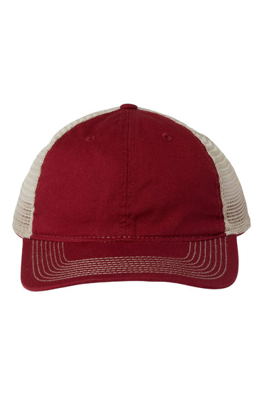 The Game GB880 Mens Soft Trucker Hat Cardinal Red/Khaki Flat Front