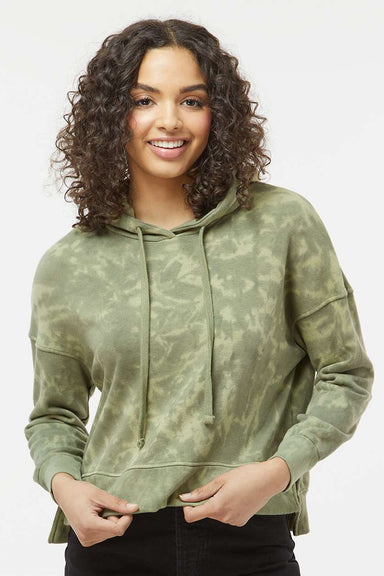 Alternative 9906ZT Womens Eco Washed Hooded Sweatshirt Hoodie Olive Tonal Tie Dye Model Front