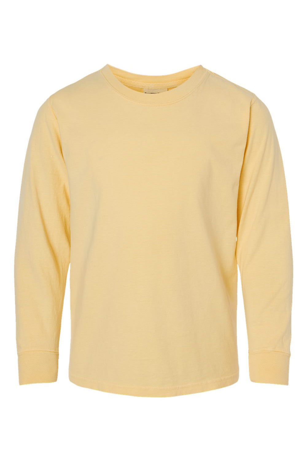 ComfortWash By Hanes GDH275 Youth Garment Dyed Long Sleeve Crewneck T-Shirt Summer Squash Yellow Flat Front