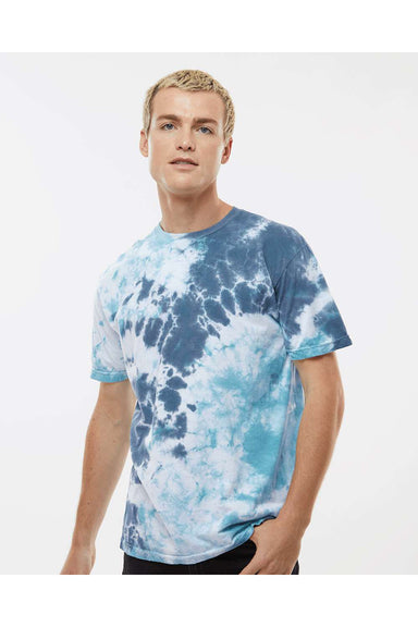 Dyenomite 640LM Mens LaMer Over Dyed Crinkle Tie Dyed Short Sleeve Crewneck T-Shirt Gulf Model Front