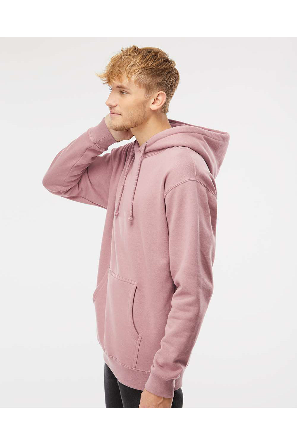 Independent Trading Co. IND4000 Mens Hooded Sweatshirt Hoodie Dusty Pink Model Side
