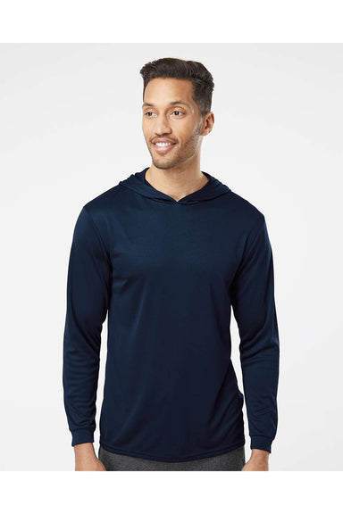 Paragon 220 Mens Bahama Performance Long Sleeve Hooded T-Shirt Hoodie Navy Blue Model Front