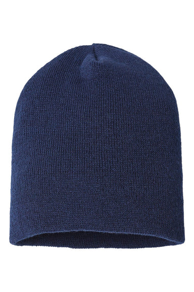 Cap America SKN28 Mens USA Made Sustainable Beanie Navy Blue Flat Front