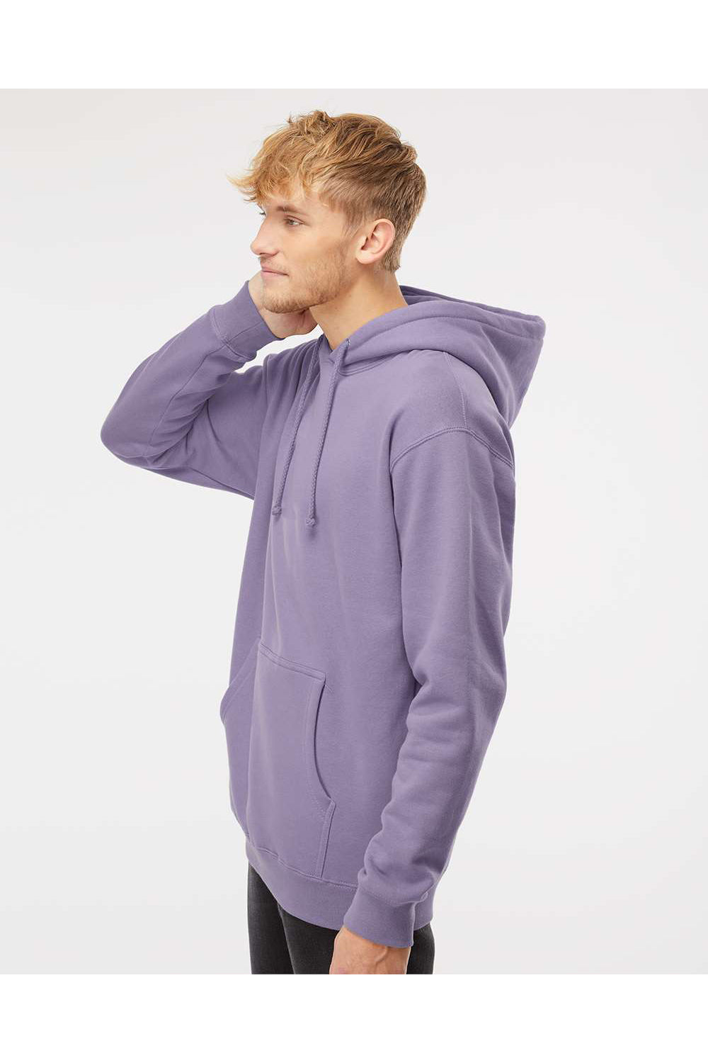 Independent Trading Co. IND4000 Mens Hooded Sweatshirt Hoodie Plum Purple Model Side
