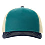 Richardson Mens 5 Panel Snapback Trucker Hat - Teal Blue/Birch/Navy Blue - NEW