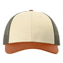 Richardson Mens Snapback Trucker Hat - Cream/Loden Green/Dark Orange - NEW