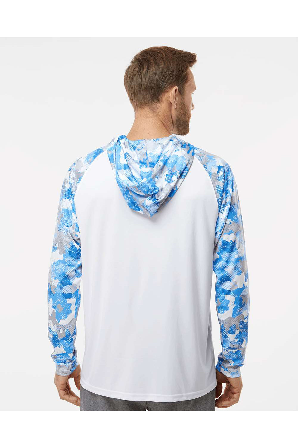 Paragon 240 Mens Tortuga Extreme Performance Long Sleeve Hooded T-Shirt Hoodie White/Blue Mist Camo Model Back