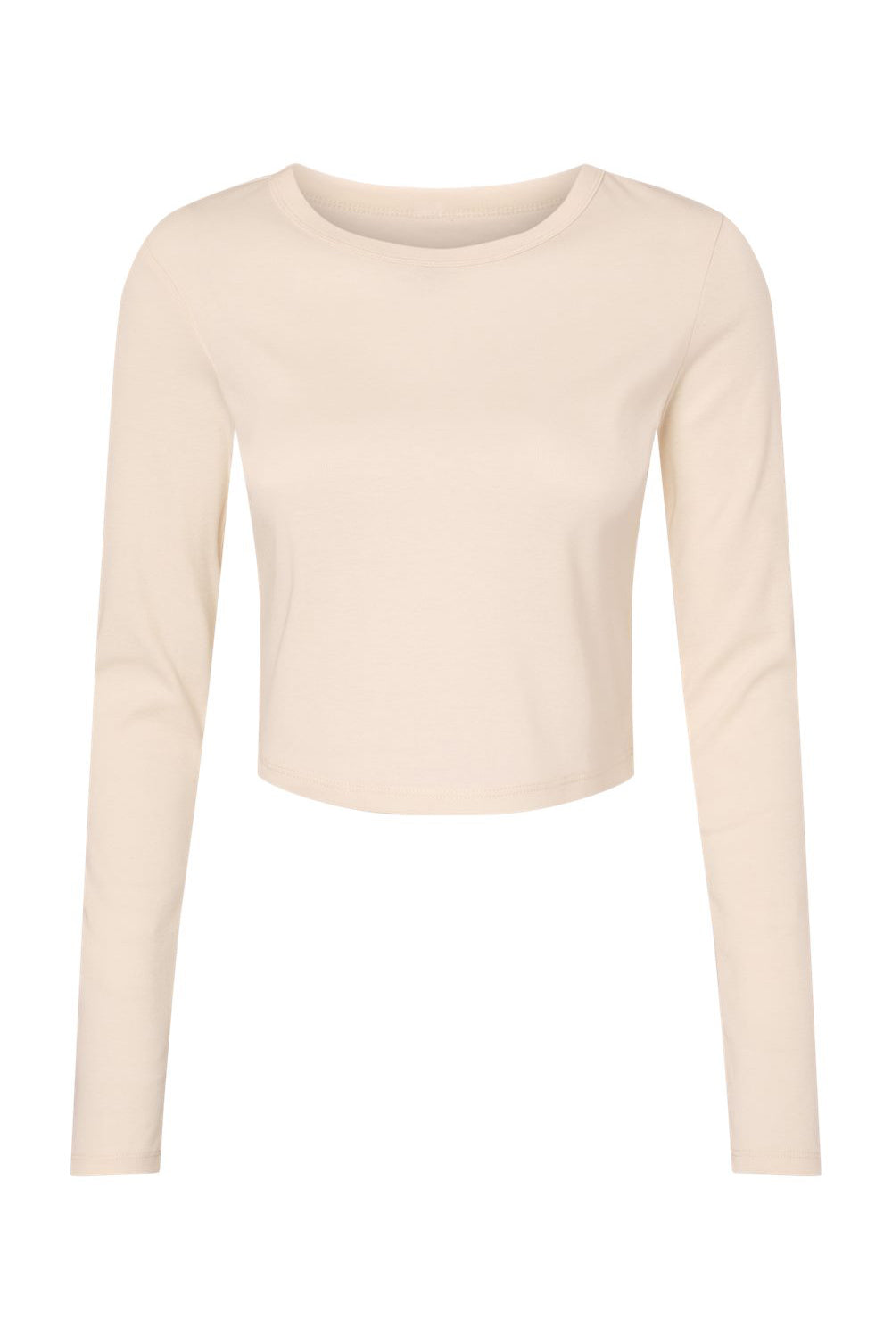 Bella + Canvas 1501 Womens Micro Rib Long Sleeve Crewneck T-Shirt Solid Natural Blend Flat Front