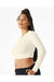 Bella + Canvas 1501 Womens Micro Rib Long Sleeve Crewneck T-Shirt Solid Natural Blend Model Side