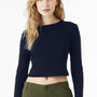 Bella + Canvas Womens Micro Rib Long Sleeve Crewneck T-Shirt - Solid Navy Blue Blend