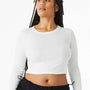 Bella + Canvas Womens Micro Rib Long Sleeve Crewneck T-Shirt - Solid White Blend