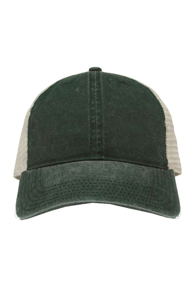 The Game GB460 Mens Pigment Dyed Trucker Hat Bottle Green/Stone Flat Front