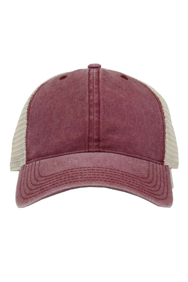 The Game GB460 Mens Pigment Dyed Trucker Hat Dark Maroon/Stone Flat Front