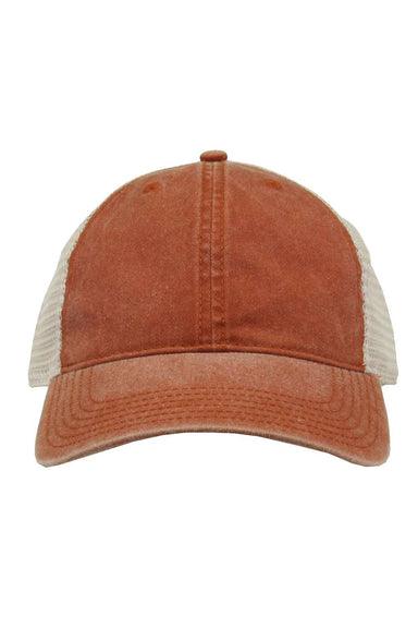 The Game GB460 Mens Pigment Dyed Trucker Hat Texas Orange/Stone Flat Front