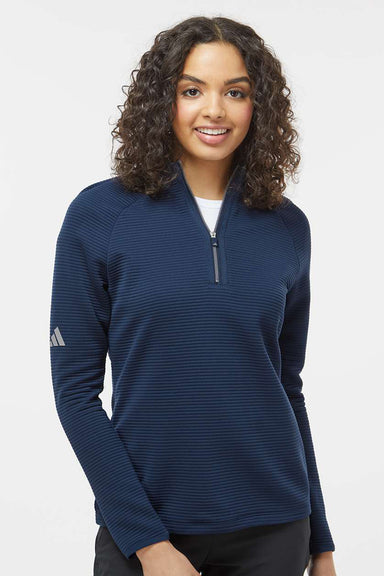 Adidas A589 Womens Spacer 1/4 Zip Pullover Collegiate Navy Blue Model Front