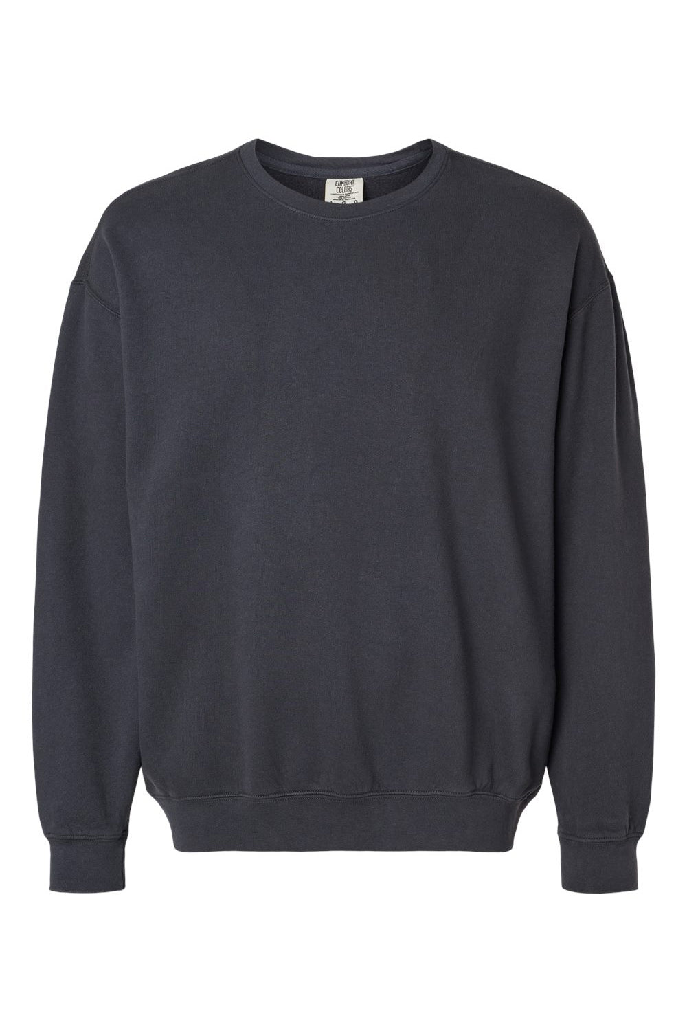 Comfort Colors 1466 Mens Garment Dyed Fleece Crewneck Sweatshirt Black Flat Front