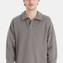 ComfortWash By Hanes Mens Garment Dyed Polo Collar Sweatshirt - Concrete Grey - New