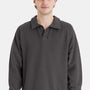 ComfortWash By Hanes Mens Garment Dyed Polo Collar Sweatshirt - New Railroad Grey - Coming Soon
