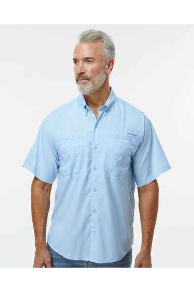 Paragon 700 Mens Hatteras Performance Short Sleeve Button Down Shirt Blue Mist Model Front