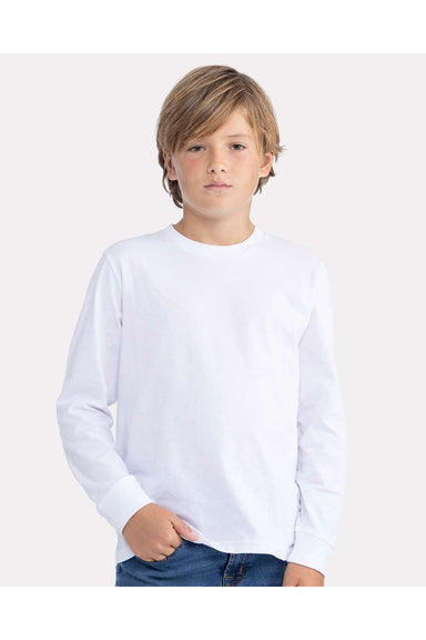 Next Level 3311 Youth Long Sleeve Crewneck T-Shirt White Model Front