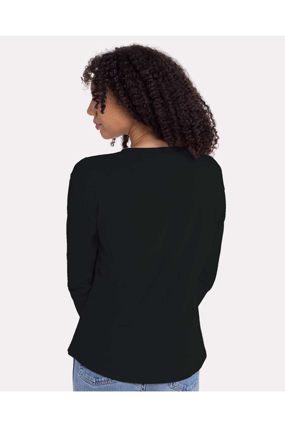 Next Level 3911 Womens Relaxed Long Sleeve Crewneck T-Shirt Black Model Back