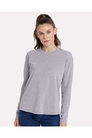 Next Level 3911 Womens Relaxed Long Sleeve Crewneck T-Shirt Heather Grey Model Front