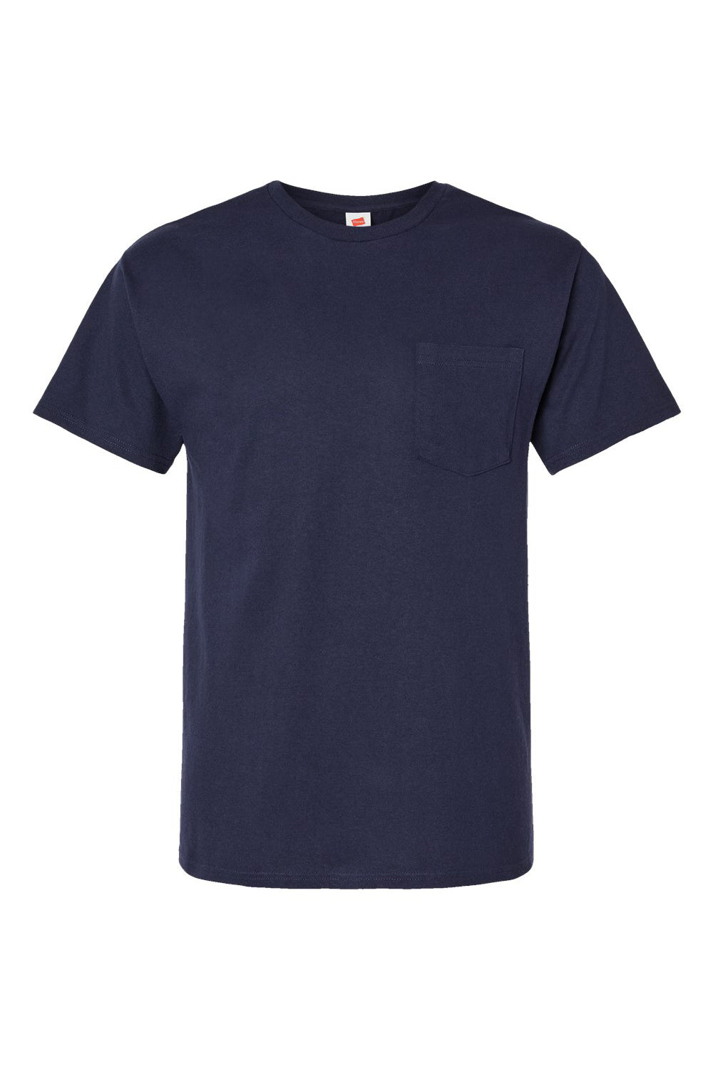 Hanes 5290P Mens Essential Short Sleeve Crewneck T-Shirt w/ Pocket Athletic Navy Blue Flat Front