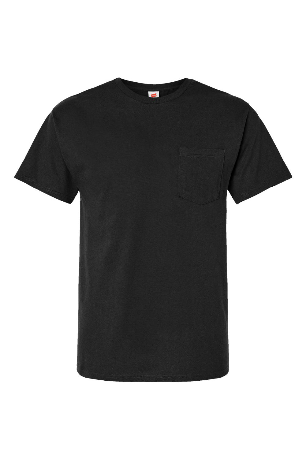 Hanes 5290P Mens Essential Short Sleeve Crewneck T-Shirt w/ Pocket Black Flat Front