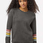 MV Sport Womens Striped Sleeves Crewneck Sweatshirt - Charcoal Grey