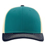 Richardson Mens Snapback Trucker Hat - Teal Blue/Birch/Navy Blue - NEW