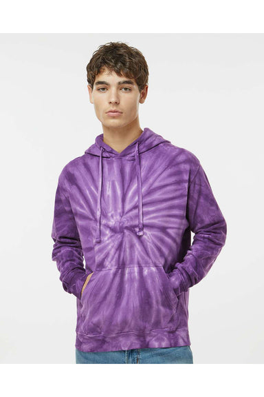 Dyenomite 854CY Mens Cyclone Tie Dyed Hooded Sweatshirt Hoodie Purple Model Front