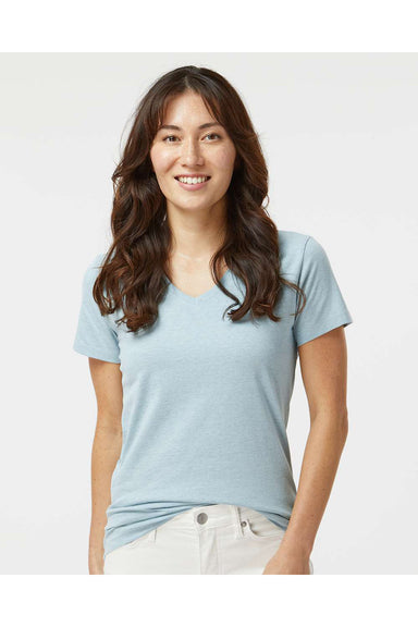 Kastlfel 2011 Womens RecycledSoft Short Sleeve V-Neck T-Shirt Ice Blue Model Front