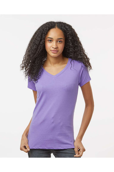 Kastlfel 2011 Womens RecycledSoft Short Sleeve V-Neck T-Shirt Violet Purple Model Front