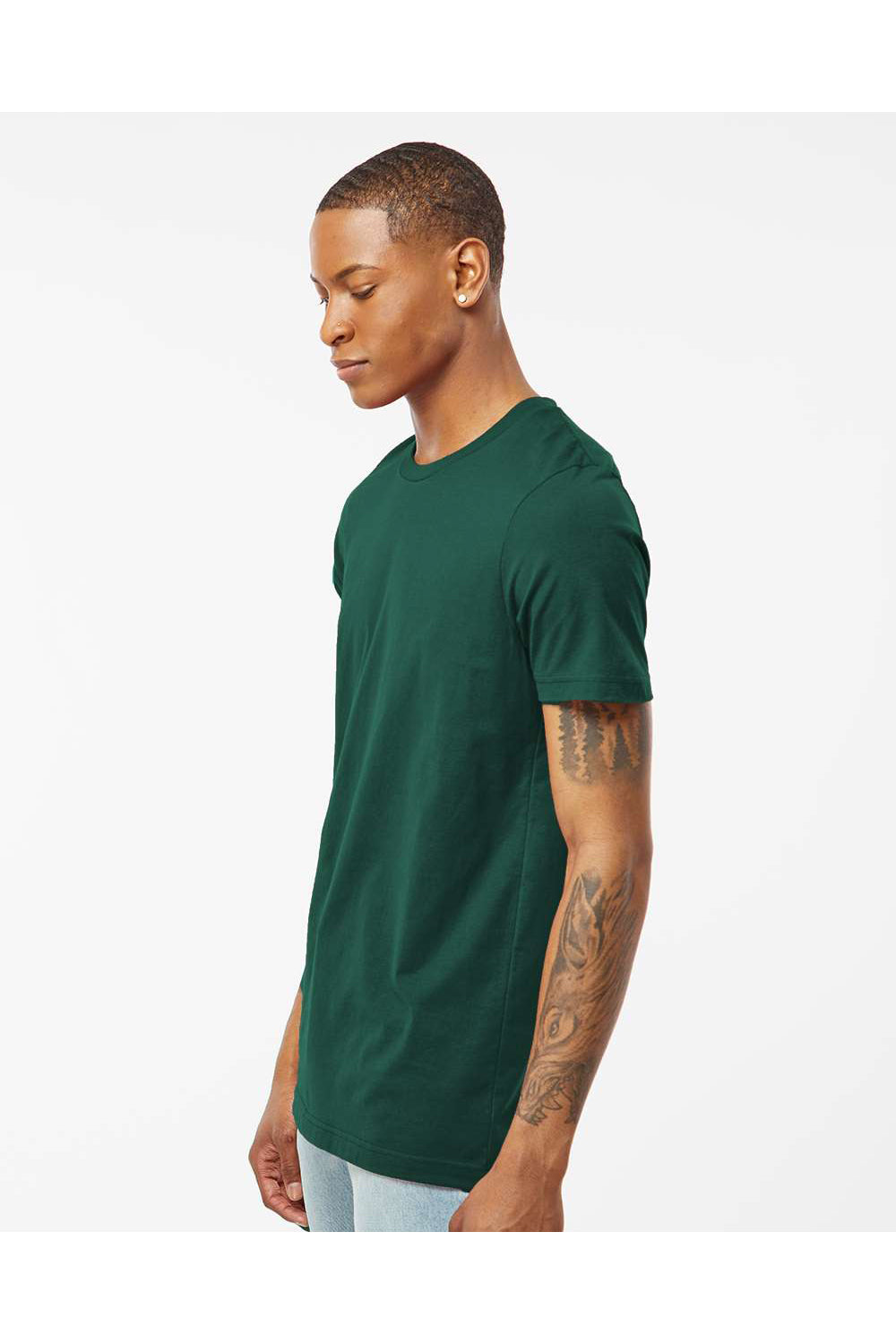 Tultex 602 Mens Short Sleeve Crewneck T-Shirt Forest Green Model Side