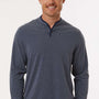 Adidas Mens Moisture Wicking Long Sleeve Henley T-Shirt - Collegiate Navy Blue Melange - New