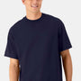 Hanes Mens Beefy-T Retro Street Short Sleeve Crewneck T-Shirt - Athletic Navy Blue - New