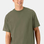 Hanes Mens Beefy-T Retro Street Short Sleeve Crewneck T-Shirt - Fatigue Green - New