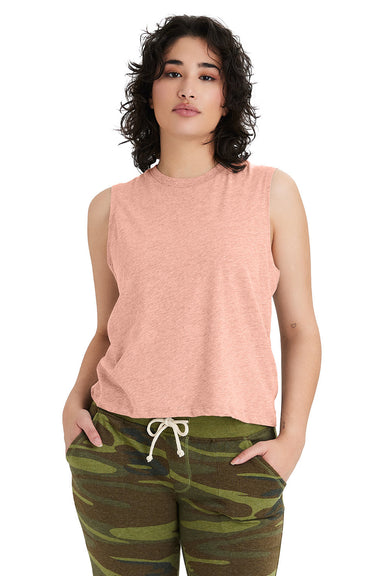 Alternative 1174CV Womens CVC Go To Crop Muscle Tank Top Heather Sunset Coral Model Front