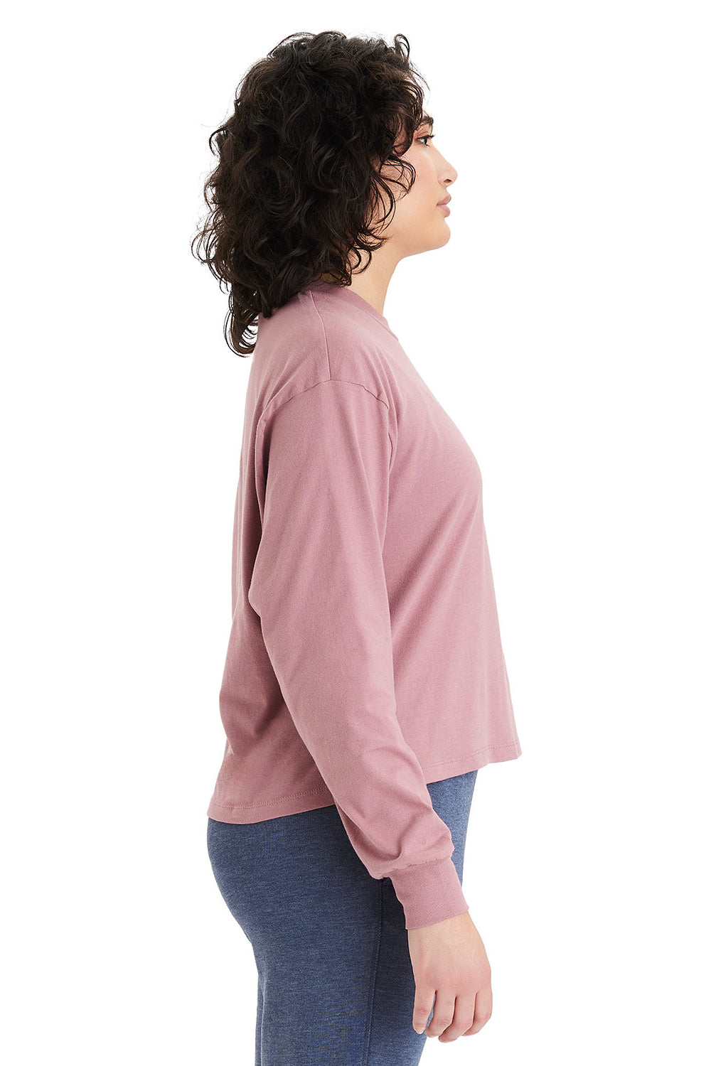 Alternative 1176 Womens Croppd Long Sleeve Crewneck T-Shirt Whiskey Rose Model Side