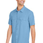 Core 365 Mens Marina Ultra UVP Moisture Wicking Short Sleeve Button Down Shirt w/ Double Pockets - Columbia Blue - Coming Soon