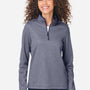 Core 365 Womens Venture Heathered Stripe Moisture Wicking 1/4 Zip Sweatshirt - Classic Navy Blue/White - New