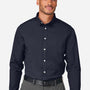 Devon & Jones Mens CrownLux Performance Moisture Wicking Spencer Poplin Long Sleeve Button Down Shirt - Navy Blue Melange - New