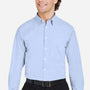 Devon & Jones Mens CrownLux Performance Moisture Wicking Microstripe Long Sleeve Button Down Shirt - French Blue/White - New